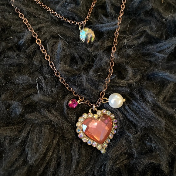 Betsey Johnson Double Layered Rose Gold Tone Multi Pendant Heart Necklace NWT - Picture 6 of 6